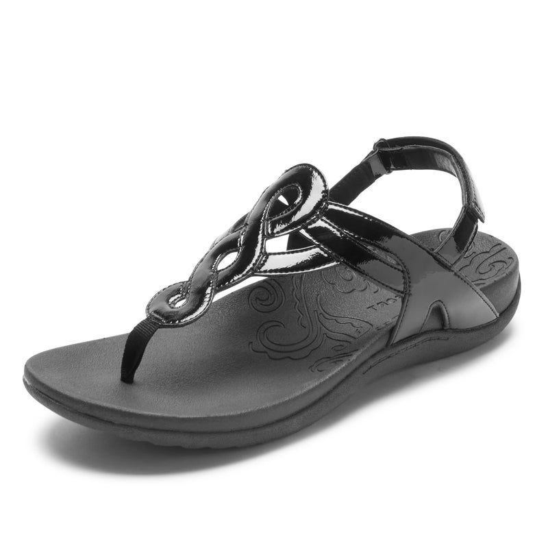 Rockport Women's Ramona-CH Flat Sandal, Black Patent, 8 W US